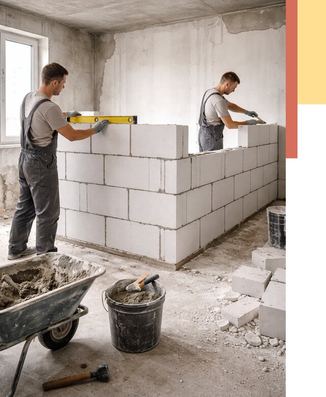 Кладка перегородок из ПГП в калуге от 2529 руб./м2 — монтаж и возведение под ключ | ОТДЕЛОЧНИК-Клг