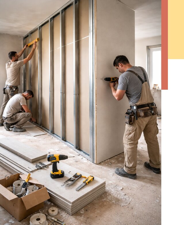 Монтаж однослойной перегородки из гипсокартона в калуге от 657 руб. | ОТДЕЛОЧНИК-Клг