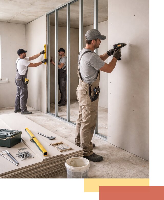 Однослойная перегородка из гипсокартона в калуге под ключ, монтаж и отделка