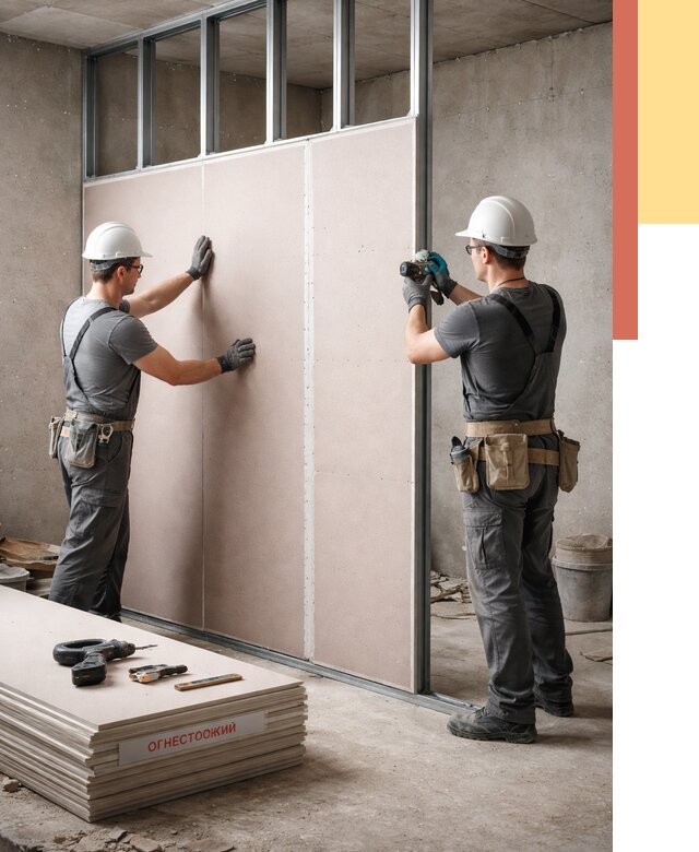 Перегородка из огнестойкого гипсокартона в калуге от 1871 руб. под ключ | ОТДЕЛОЧНИК-Клг