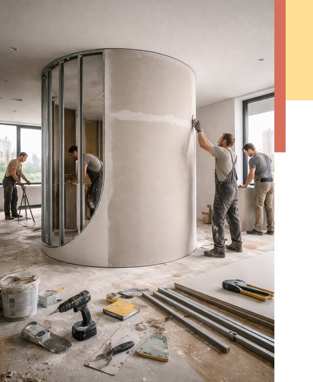 Радиусная перегородка из гипсокартона в калуге от 2933 руб. под ключ | ОТДЕЛОЧНИК-Клг