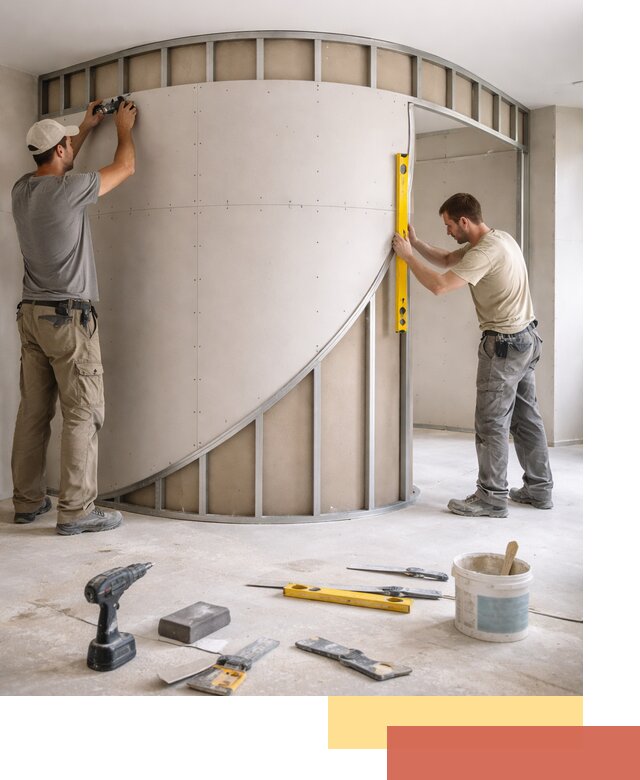 Радиусная перегородка из гипсокартона в калуге под ключ