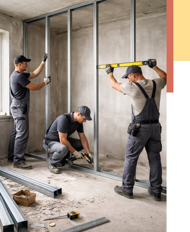 Монтаж каркаса перегородки из профиля в калуге от 759 руб. | ОТДЕЛОЧНИК-Клг