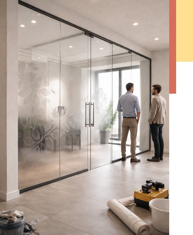 Стеклянные перегородки с рисунком в калуге от 12643 руб. монтаж и нанесение | ОТДЕЛОЧНИК-Клг