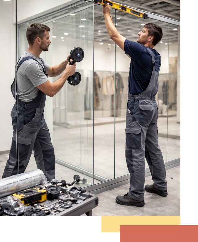 Стеклянные перегородки для магазинов в калуге — монтаж и установка