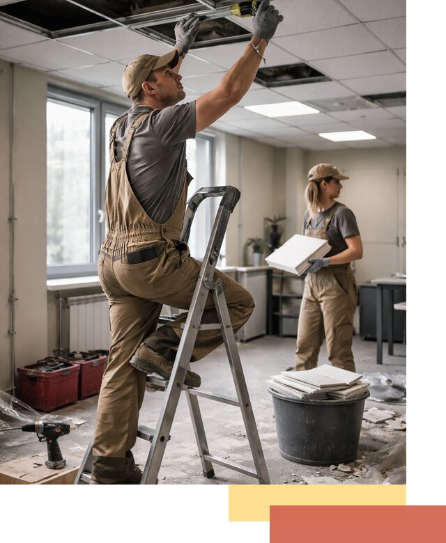 Ремонт потолка Армстронг и замена плит в калуге