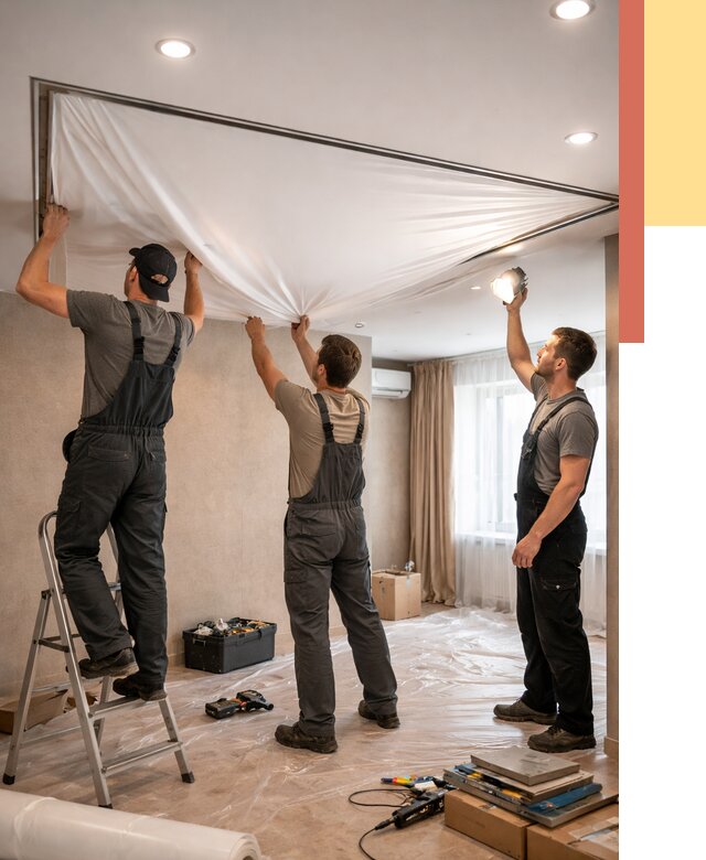 Монтаж ПВХ натяжного потолка в калуге от 3540 руб. под ключ | ОТДЕЛОЧНИК-Клг