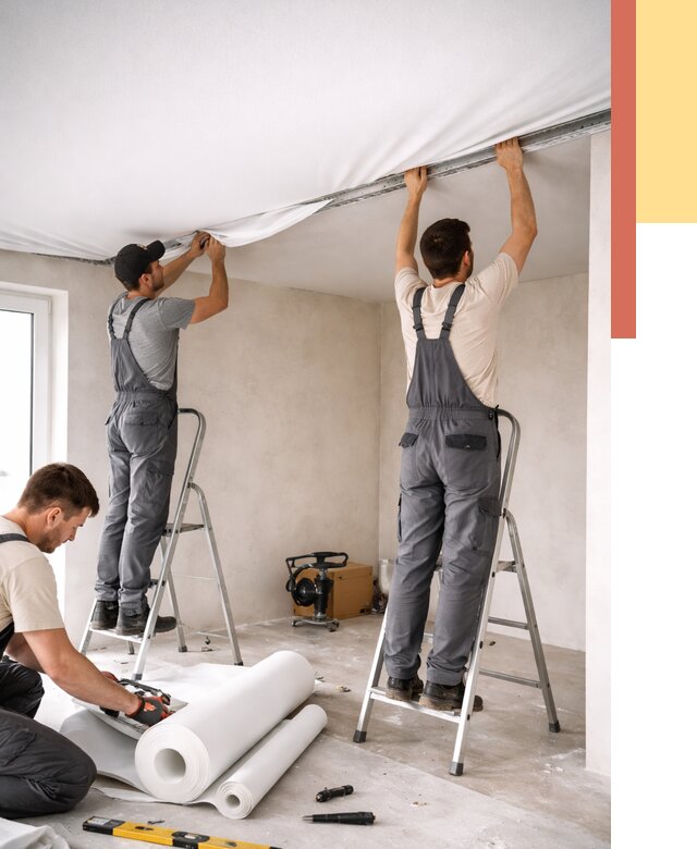 Монтаж тканевого натяжного потолка в калуге от 3540 руб. под ключ | ОТДЕЛОЧНИК-Клг