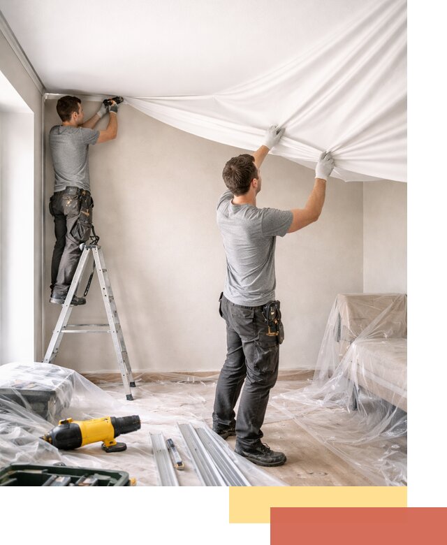 Монтаж тканевого натяжного потолка в калуге недорого и быстро