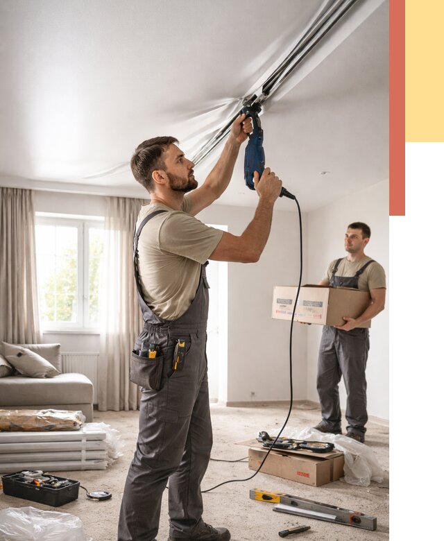 Монтаж сатинового натяжного потолка в калуге от 3540 руб. | Быстро, недорого — ОТДЕЛОЧНИК-Клг