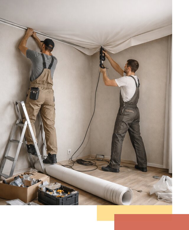 Монтаж цветного натяжного потолка в калуге за один день