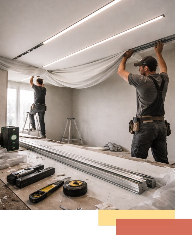 Монтаж натяжных потолков со световыми линиями в калуге