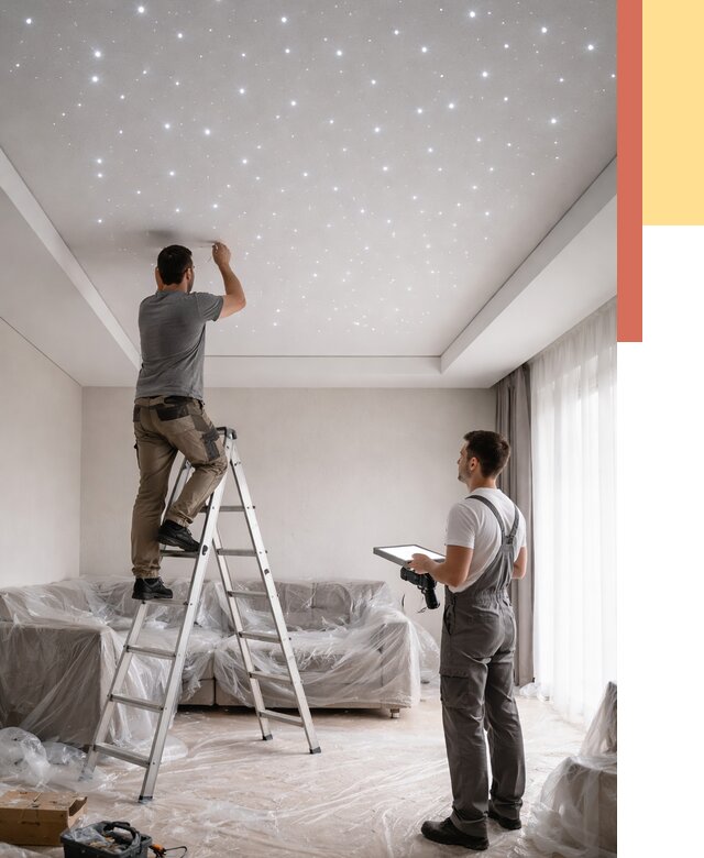 Монтаж натяжного потолка «звездное небо» в калуге от 6574 руб. | ОТДЕЛОЧНИК-Клг