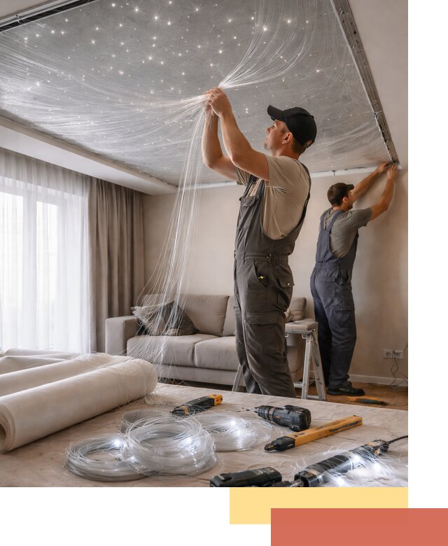 Монтаж натяжного потолка «Звездное небо» в калуге