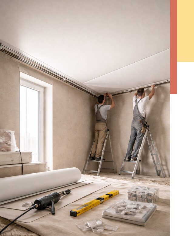 Монтаж натяжного потолка в спальне в калуге от 3843 руб. под ключ | ОТДЕЛОЧНИК-Клг