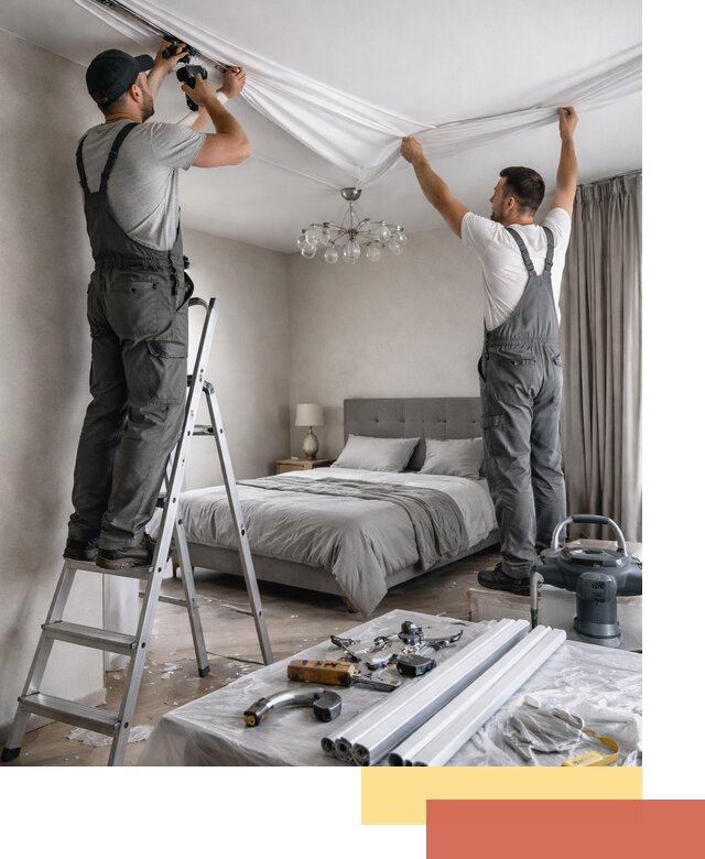 Монтаж натяжного потолка в спальне в калуге