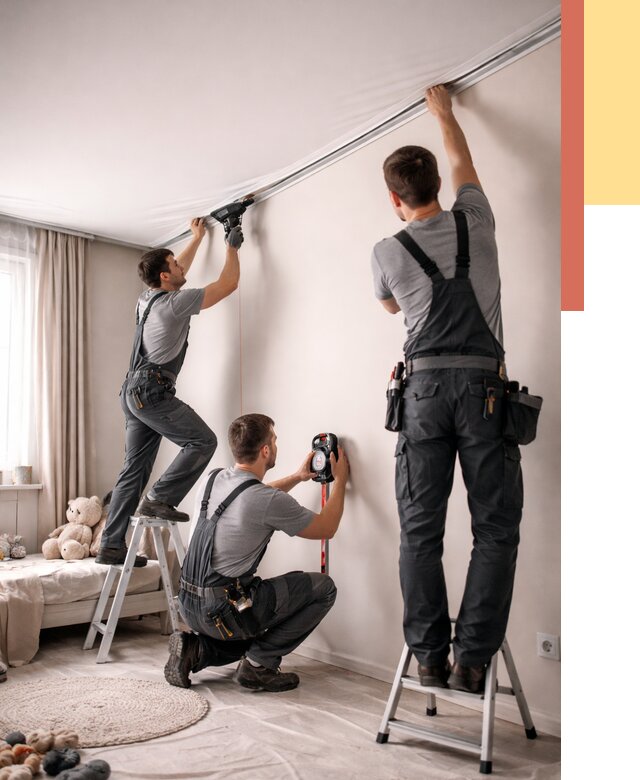 Монтаж натяжного потолка в детской в калуге от 3540 руб. — быстро и недорого | ОТДЕЛОЧНИК-Клг