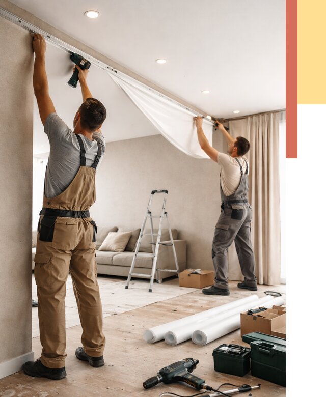 Монтаж натяжного потолка в гостиной в калуге от 556 руб. | ОТДЕЛОЧНИК-Клг