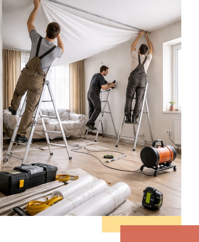 Монтаж натяжного потолка в гостиной в калуге