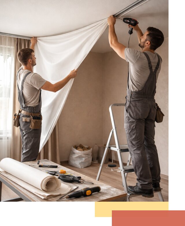 Замена полотна натяжного потолка в калуге быстро и качественно