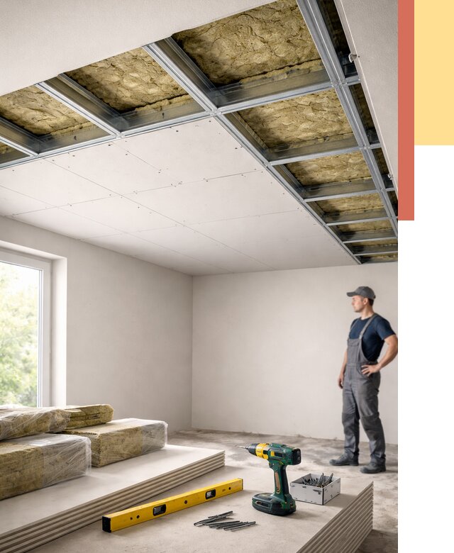 Звукоизоляция потолка ГКЛ в калуге от 961 руб. — монтаж под ключ | ОТДЕЛОЧНИК-Клг